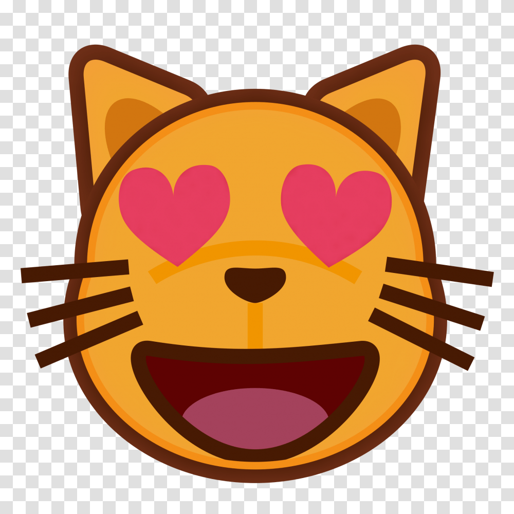 Peo Smiling Cat Face With Heart Shaped Eyes, Label, Cutlery, Food Transparent Png