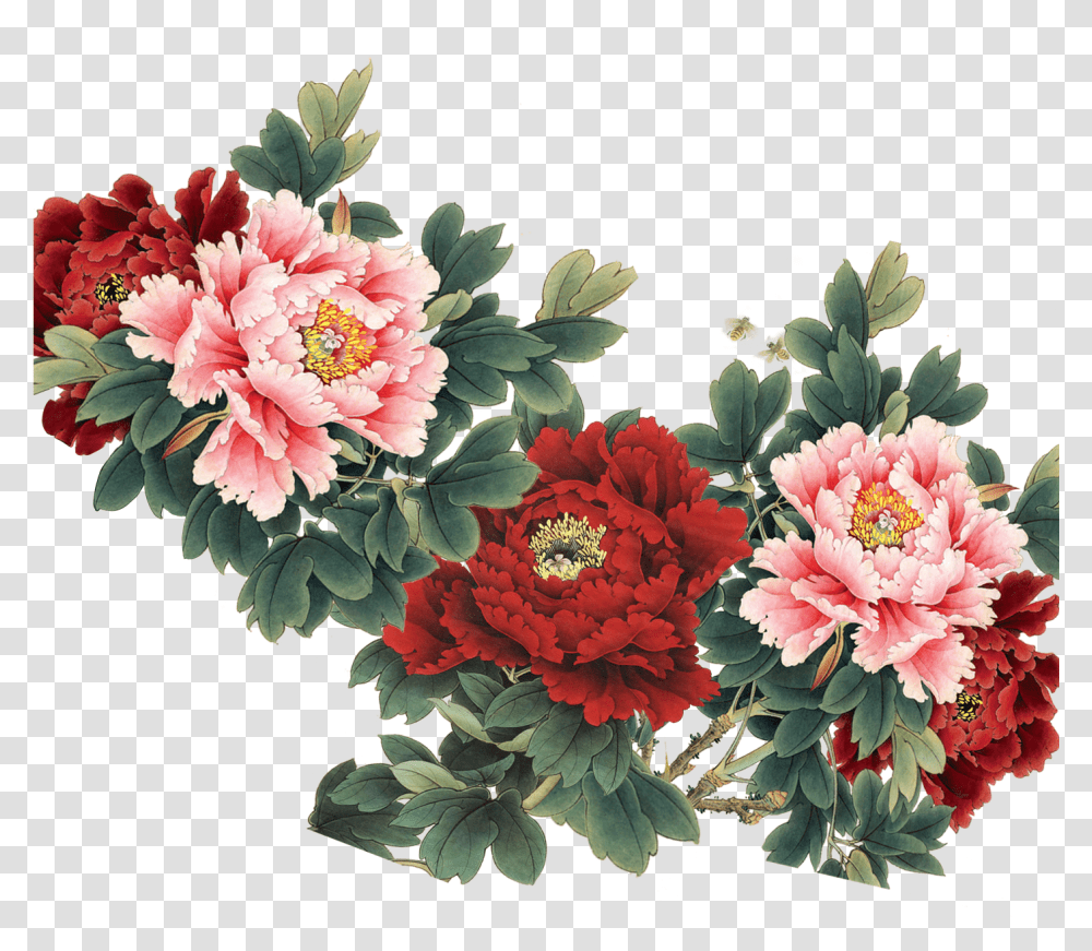 Peony Peony Chinese Painting, Plant, Flower, Blossom, Floral Design Transparent Png