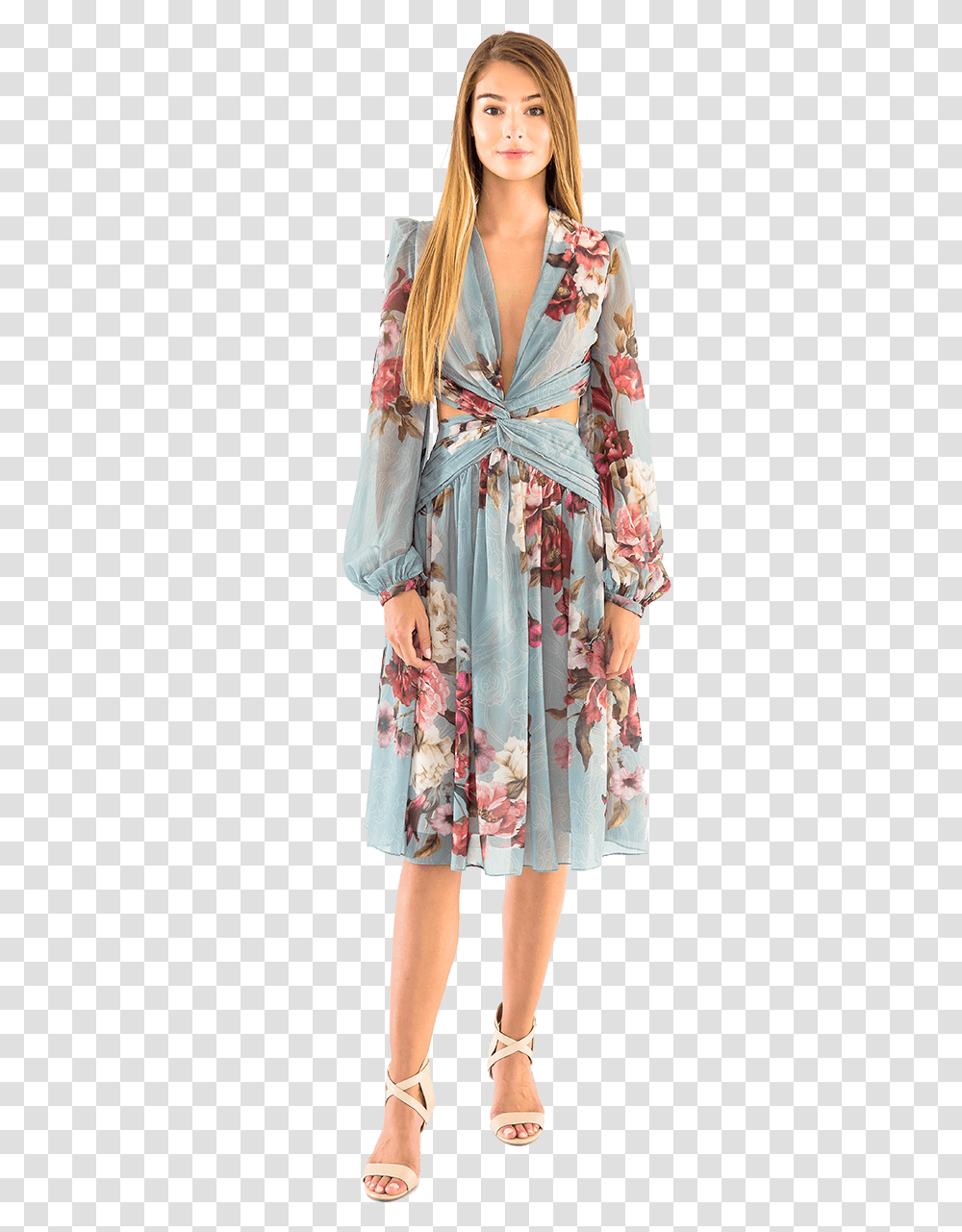 Peony Print Cutout Midi Dress Girl, Apparel, Robe, Fashion Transparent Png