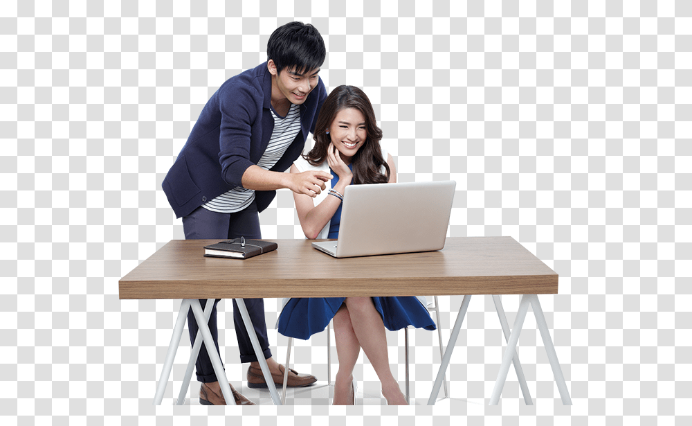 People At Desk, Person, Furniture, Table, Laptop Transparent Png