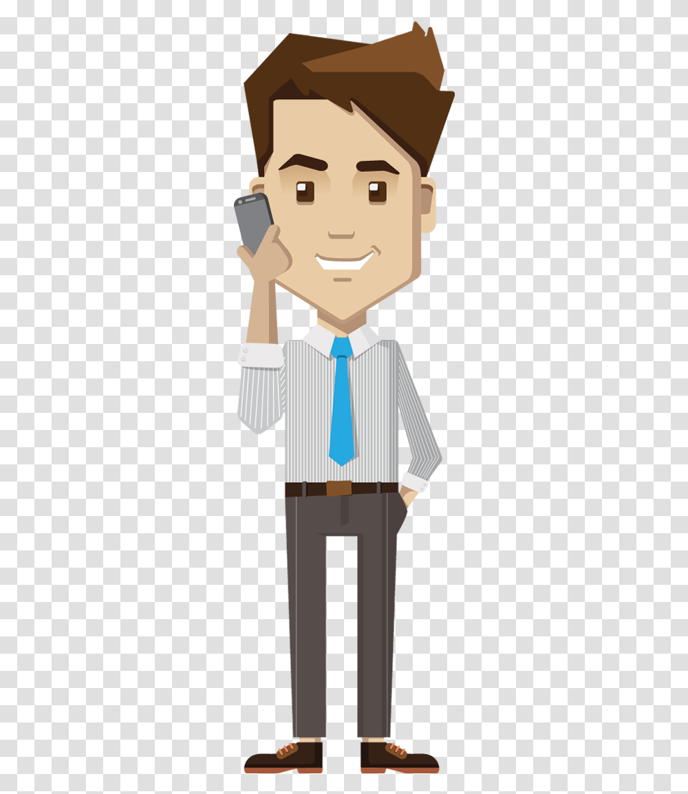 People Clipart Phone Person Thinking Cartoon, Tie, Accessories, Accessory, Necktie Transparent Png