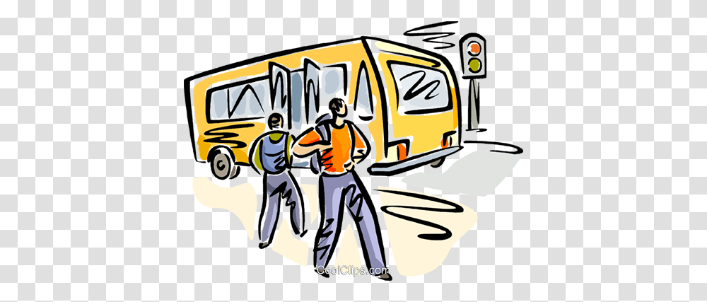 People Getting Off A Bus Royalty Free Vector Clip Art Illustration, Vehicle, Transportation, School Bus, Van Transparent Png