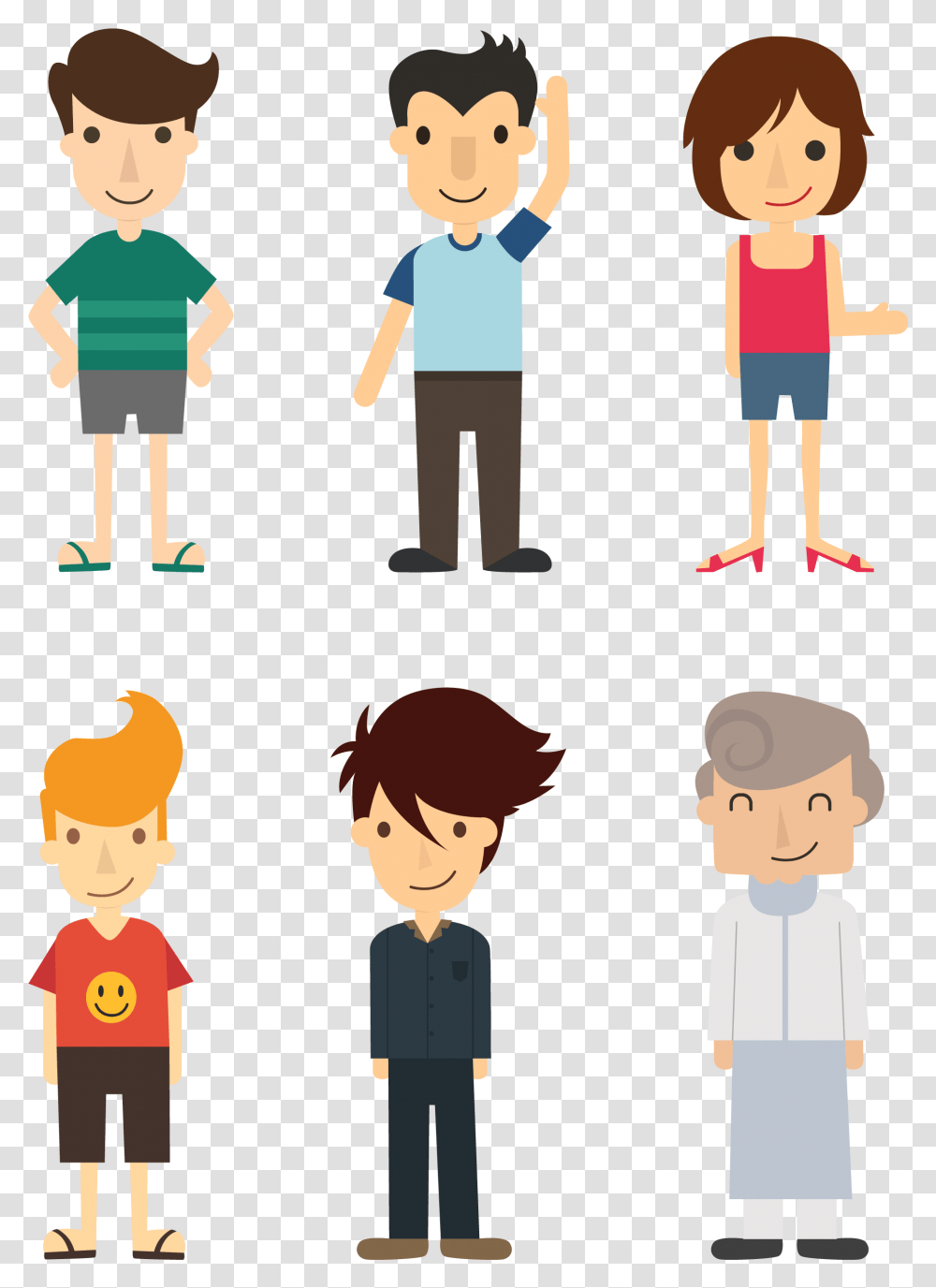 People Illustration Vector Design 3 Cartoon People, Person, Standing, Shorts, Clothing Transparent Png