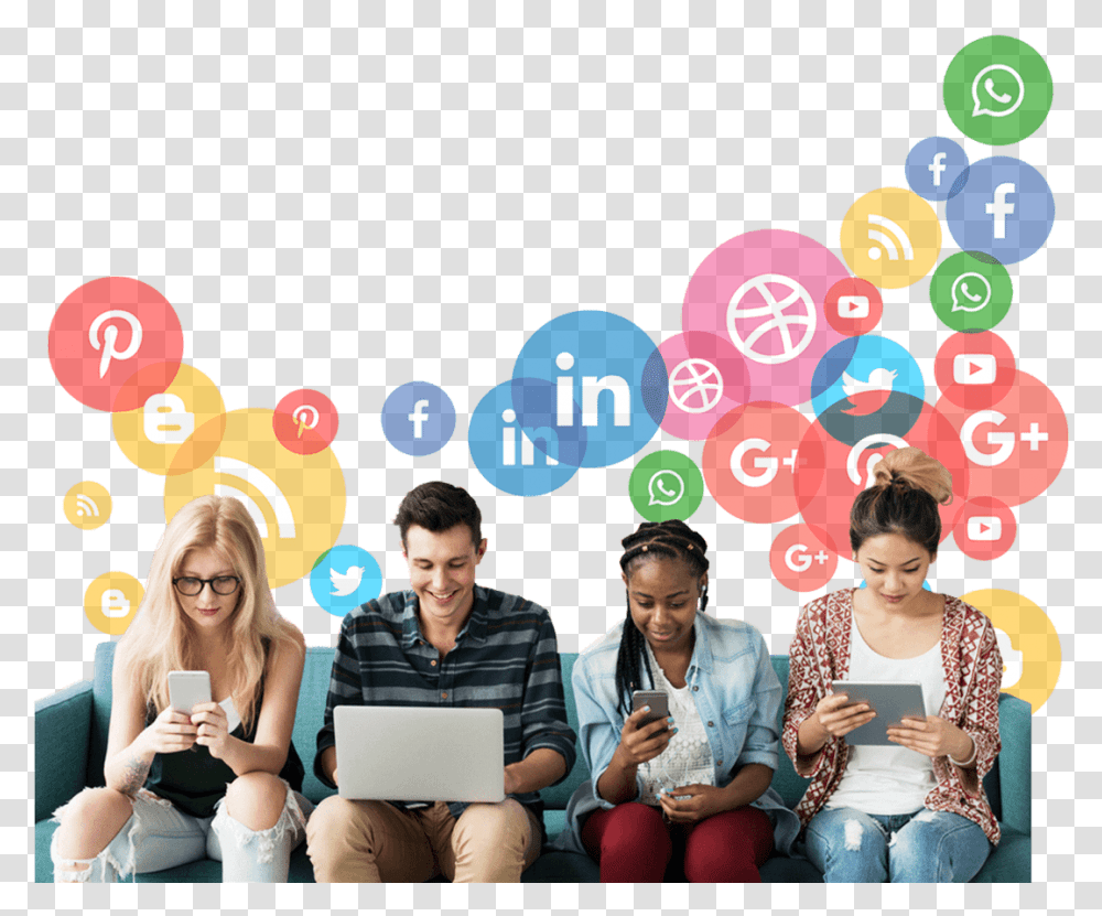 People On Social Media, Person, Sitting, Crowd, Electronics Transparent Png