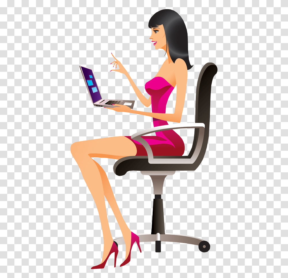 People Portfolio Categories Designshop Cartoon Girl With Laptop, Person, Female, Furniture, Chair Transparent Png