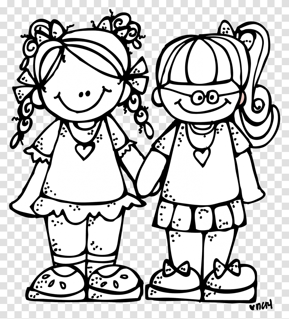 People Talking Black And White Two Friends Clipart Black And White, Family, Drawing, Doodle, Stencil Transparent Png