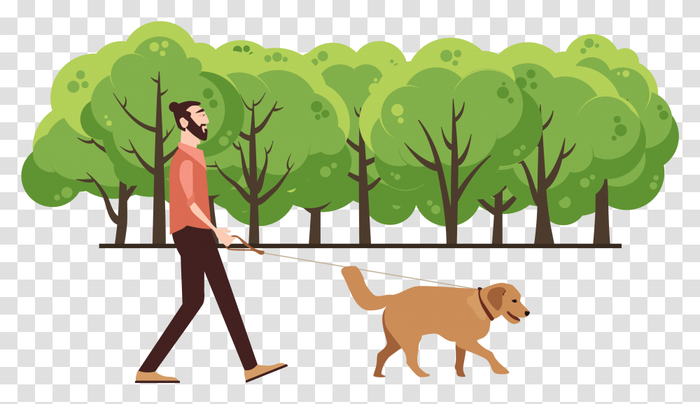 People Walk Walking Dog In Park Clipart, Outdoors, Person, Plant, Vegetation Transparent Png