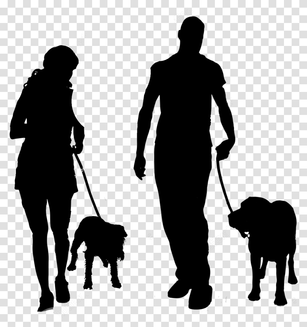 People Walking Dog Dog Walk Silhouette, Person, Photography, Musician, Suit Transparent Png