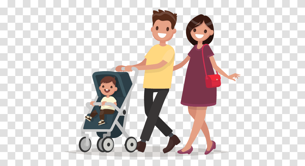 People With Children Parent And Child Walking Clipart Mom Pushing Stroller Clipart, Person, Human, Female, Girl Transparent Png