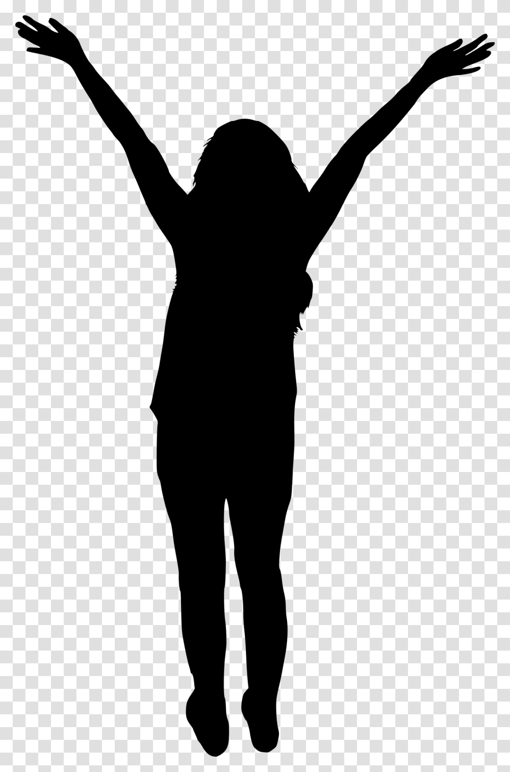 People With Hands Up Silhouette Woman Silhouette Hands Up, Gray Transparent Png