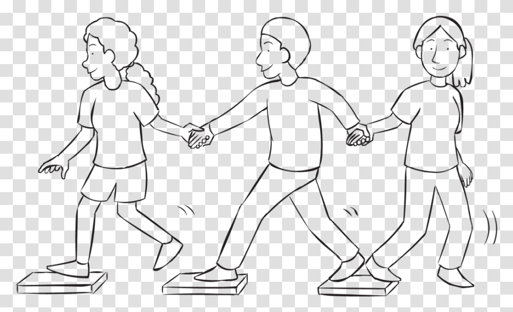 People Working As A Team Crossing A Series Of Steps Holding Hands, Person, Human, Duel, Painting Transparent Png