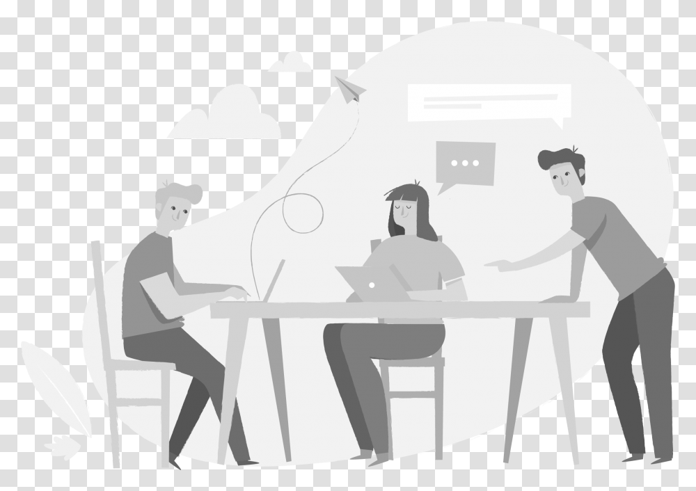 People Working Illustration, Furniture, Person, Table, Tabletop Transparent Png