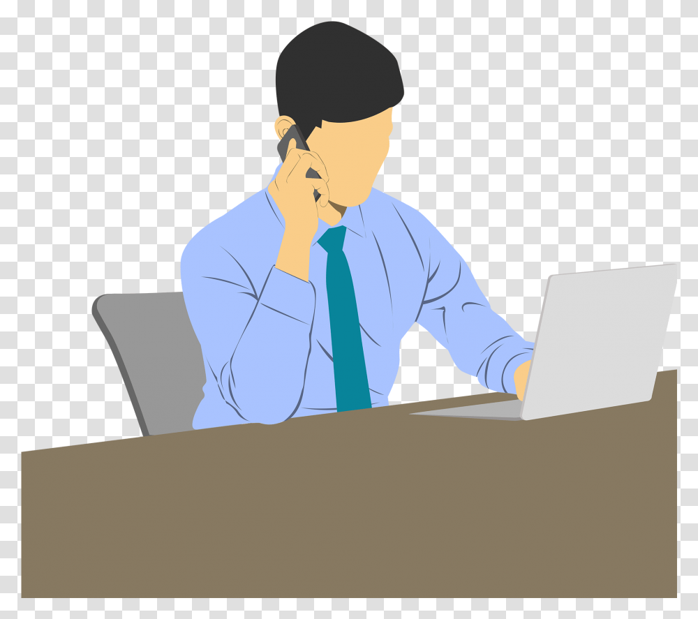 People Working In Office Clipart Cartoon, Person, Human, Sitting, Pc Transparent Png