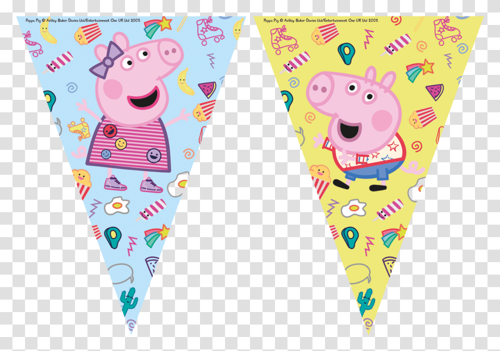 Peppa Pig Banner Triangle Flag Bunting Birthday Party Decorations Peppa Pig Banner Birthday, Clothing, Apparel, Text, Cone Transparent Png