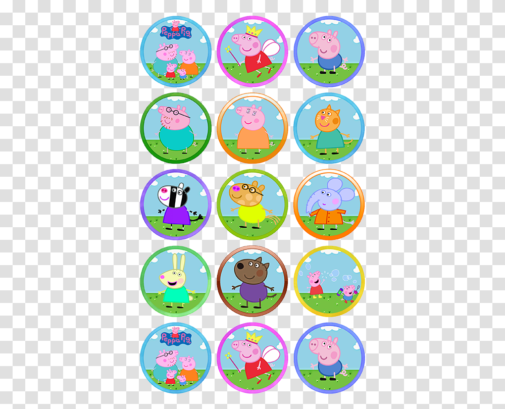 Peppa Pig Characters Cupcake Toppers, Label, Clock Tower, Alphabet Transparent Png