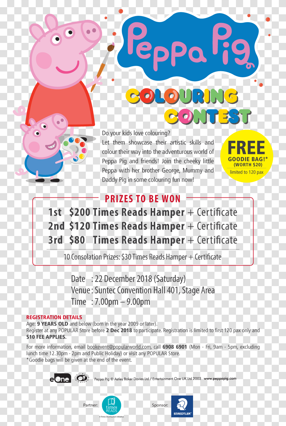 Peppa Pig Colouring Contest Colouring Competition Singapore 2018, Flyer, Poster, Paper, Advertisement Transparent Png