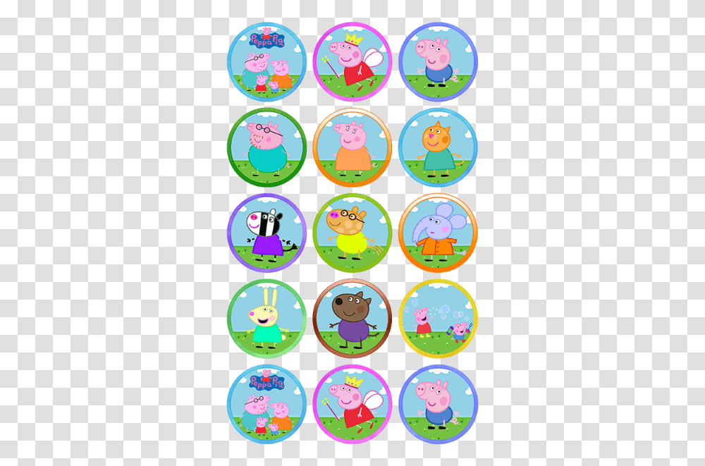 Peppa Pig Edible Cupcake Toppers Peppa Pig Characters Cake Toppers, Clock Tower, Architecture, Building Transparent Png