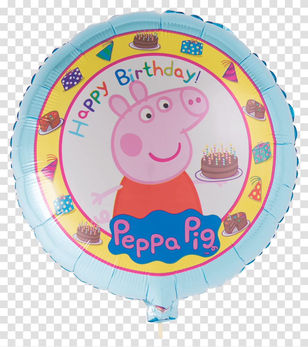 Peppa Pig Happy Birthday Peppa Pig Birthday Balloon, Label, Birthday Cake, Food Transparent Png