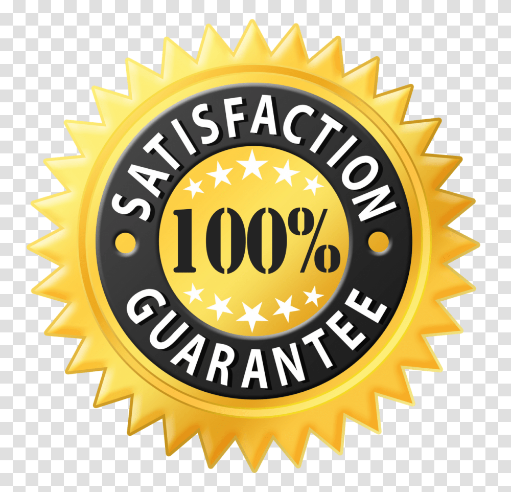 Percent Satisfaction Guarantee Guaranteed Logo, Label, Text, Symbol, Gold Transparent Png