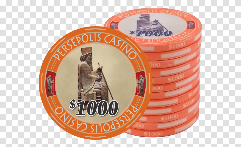 Persepolis Casino Orange 1000 Ceramic Poker Chip Ceramic Poker Chip, Logo, Trademark, Person Transparent Png