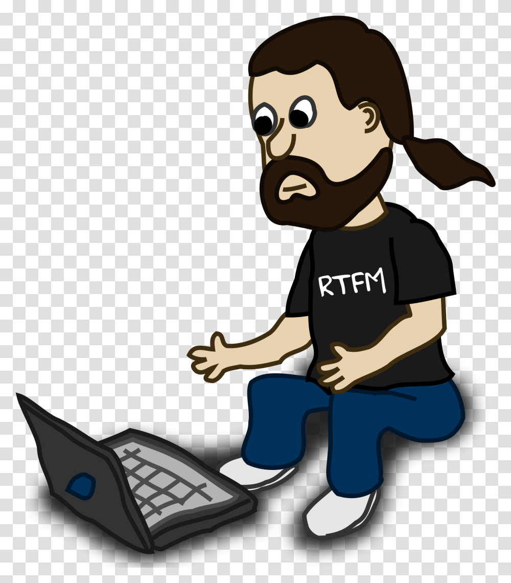 Person At Computer Cartoon Man On Laptop Cartoon, Electronics, Pc, Human, Keyboard Transparent Png