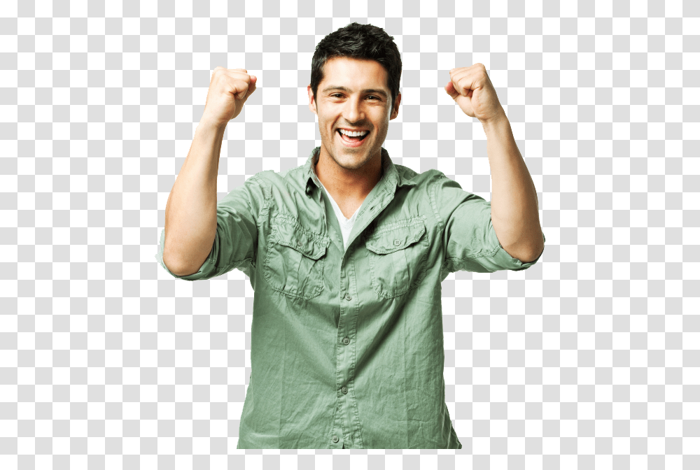 Person Cheering Download Man Cheering, Shirt, Hand, Sleeve Transparent Png