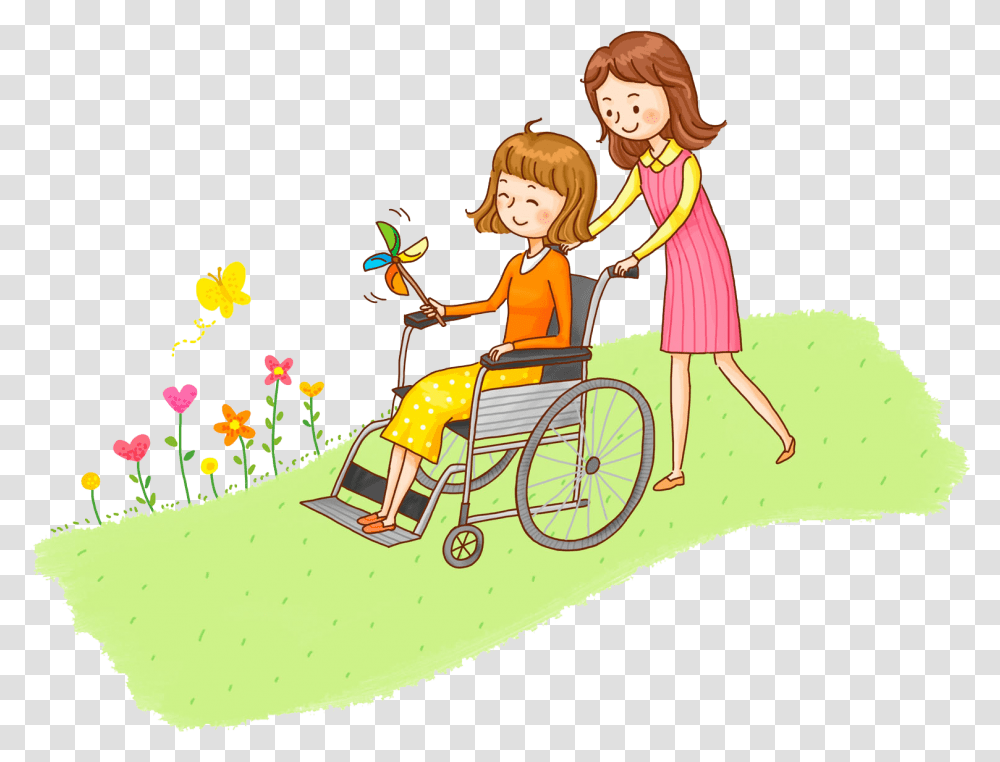 Person Helping Disabled Person Clipart, Human, People, Vehicle, Transportation Transparent Png