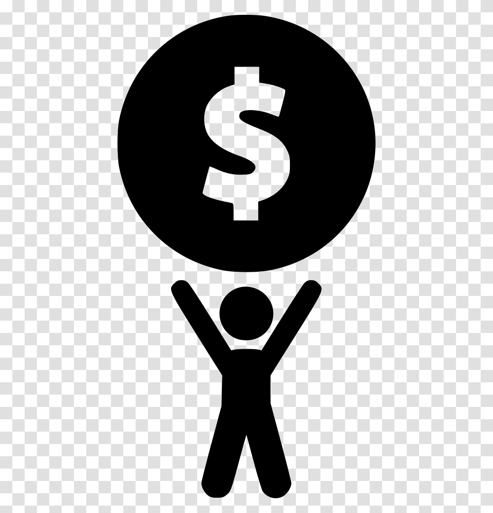 Person Holding A Dollar Coin Holding Up Money Icon, Stencil, Number Transparent Png