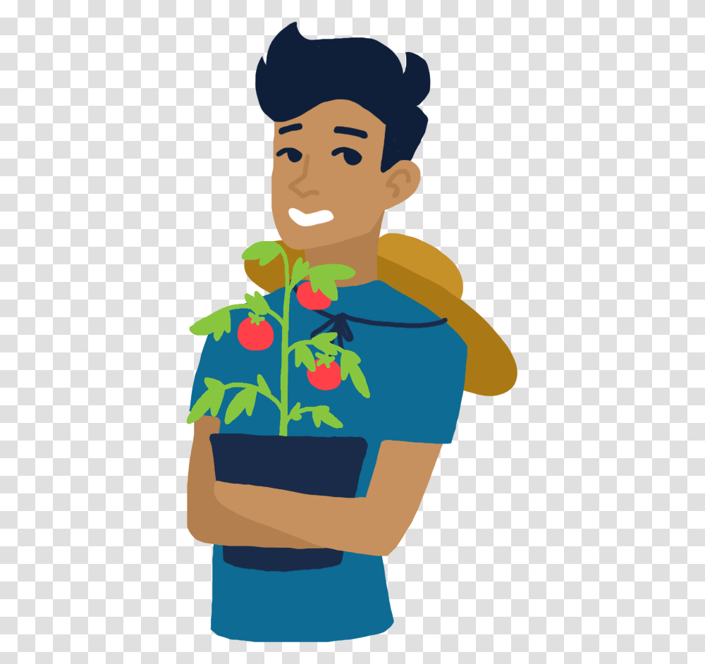 Person Holding Tomato Plant Cartoon, Human, Smelling, Photography Transparent Png