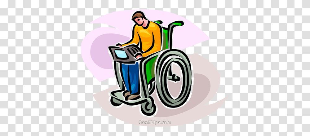 Person In Wheelchair Working On Computer Royalty Free Vector Clip, Furniture, Human Transparent Png