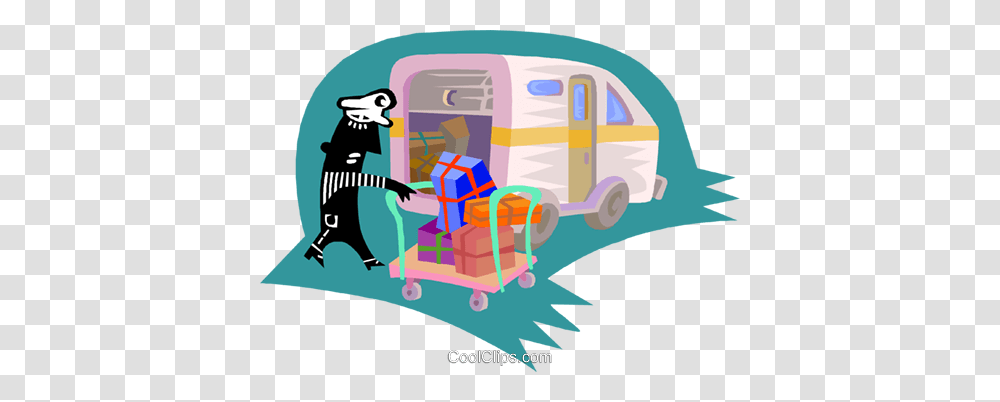 Person Loading Truck With Packages Royalty Free Vector Clip Art, Vehicle, Transportation, Van, Caravan Transparent Png