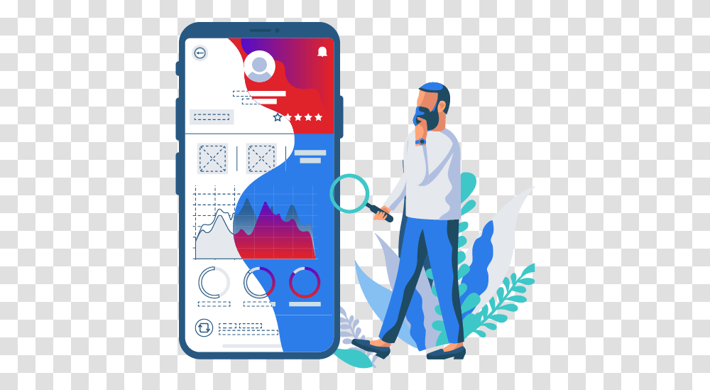 Person Looking At Charts On A Smart Device And Thinking Cartoon, Human, Mobile Phone, Electronics, Cell Phone Transparent Png