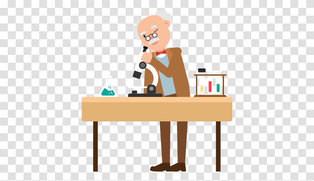 Person Looking Through Microscope Cartoon, Tabletop, Furniture, Worker, Bartender Transparent Png