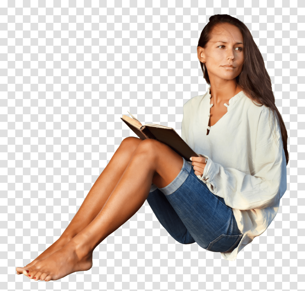 Person Lying Down Sitting On Ground, Female, Pants, Reading Transparent Png