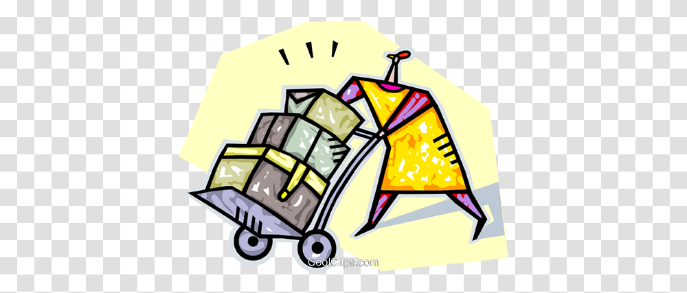 Person Moving Boxes Using A Dolly Royalty Free Vector Clip Art, Wristwatch, Clock Tower, Architecture, Building Transparent Png