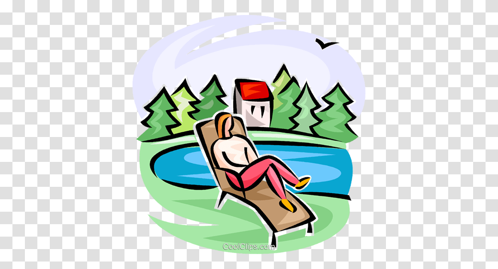 Person On A Lawn Chair Royalty Free Vector Clip Art Illustration, Tree, Plant Transparent Png