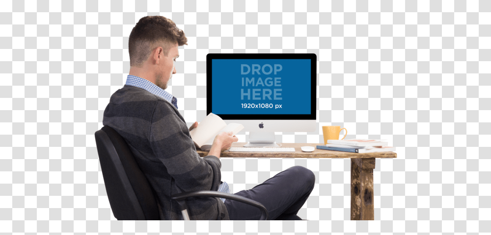 Person On Computer, Human, Furniture, Monitor, Screen Transparent Png