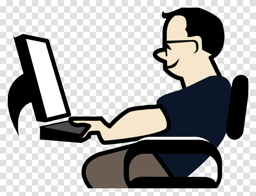 Person On Computer Logo Clipart Download Programmer Clipart, Electronics, Female, Sitting Transparent Png