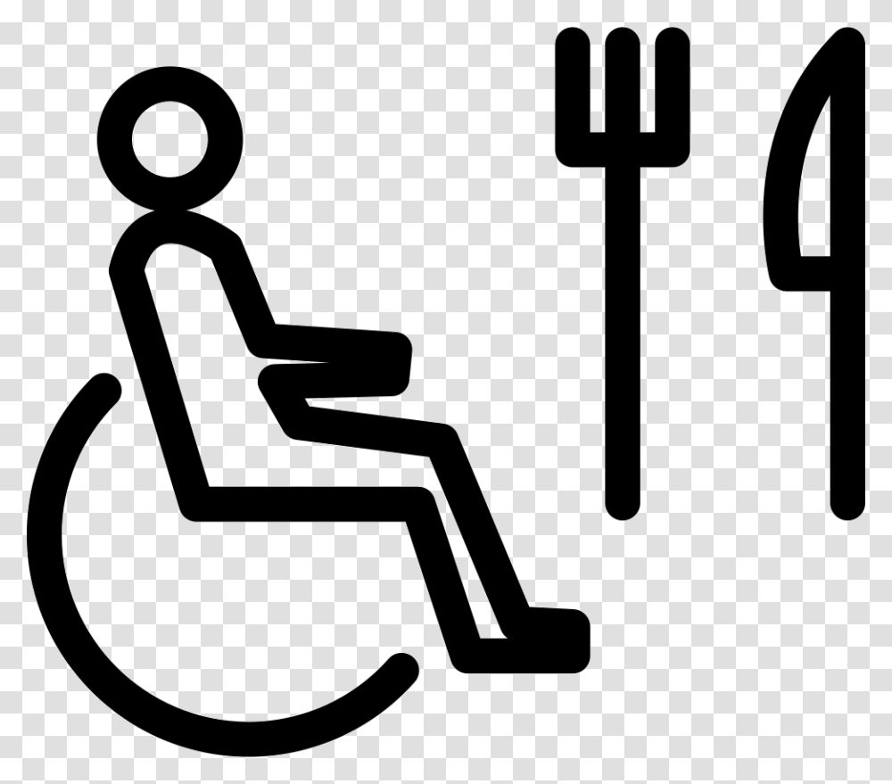 Person On Wheel Chair Outline With Fork And Knife Icon, Emblem, Weapon, Weaponry Transparent Png
