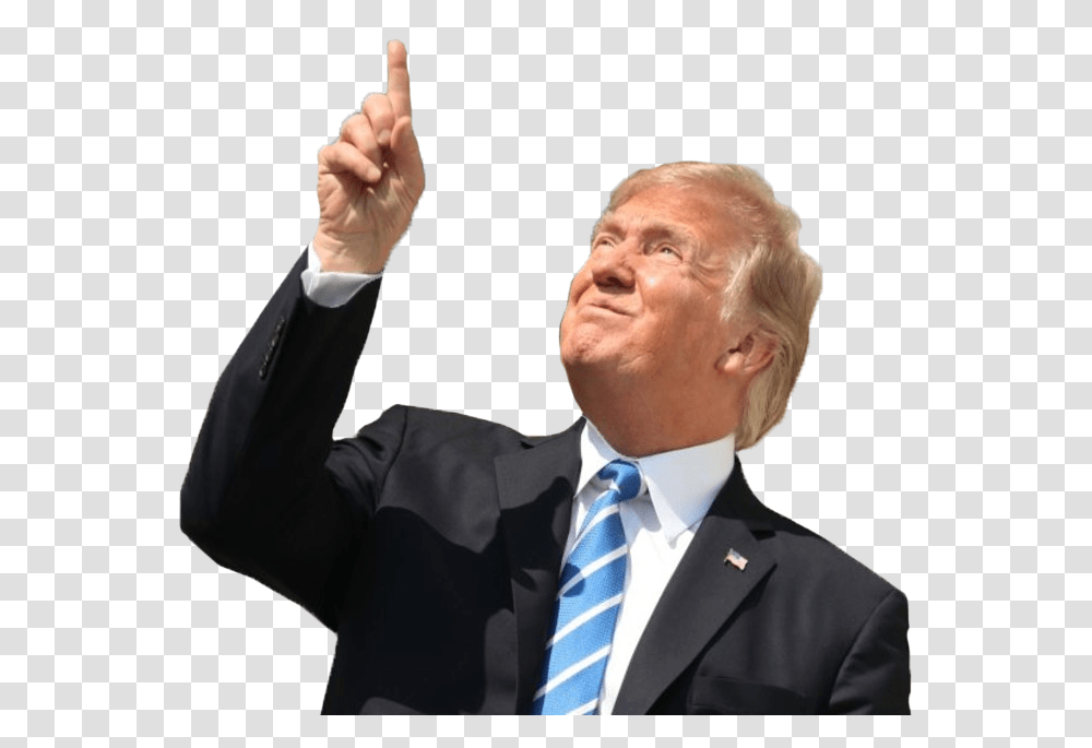 Person Pointing Donald Trump Stares At Eclipse, Tie, Accessories, Suit, Overcoat Transparent Png