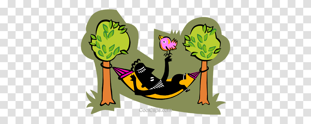 Person Relaxing In Hammock With Bird Royalty Free Vector Clip Art, Poster, Advertisement, Plant, Animal Transparent Png