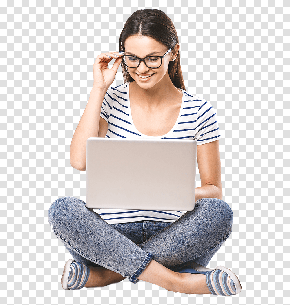 Person Sitting Down Girl Sitting With Laptop, Female, Pc, Computer, Electronics Transparent Png