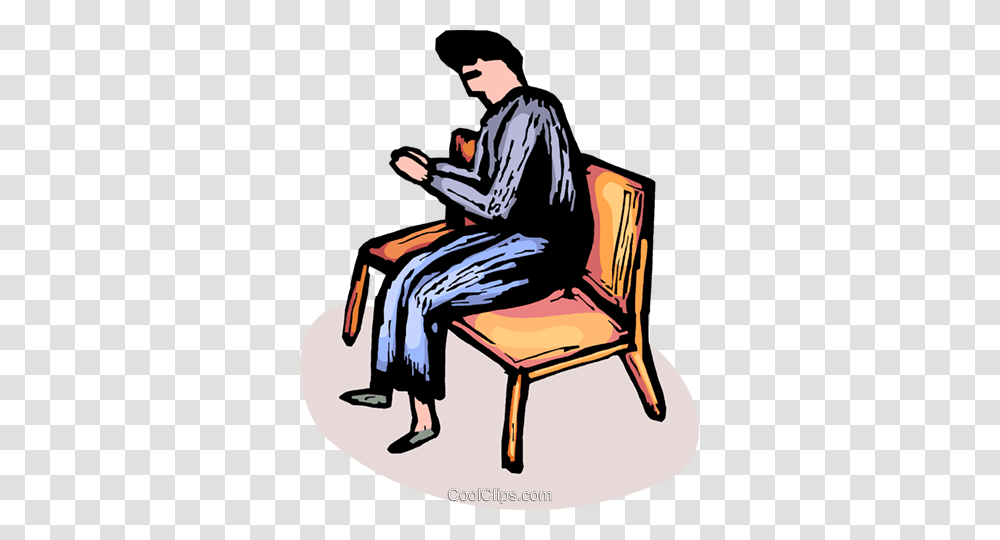 Person Sitting In A Pew Praying Royalty Free Vector Clip Art, Chair, Furniture, Human, Kneeling Transparent Png