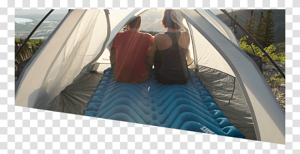 Person Sleeping Klymit Double V Sleeping Pad, Camping, Human, Tent, Mountain Tent Transparent Png