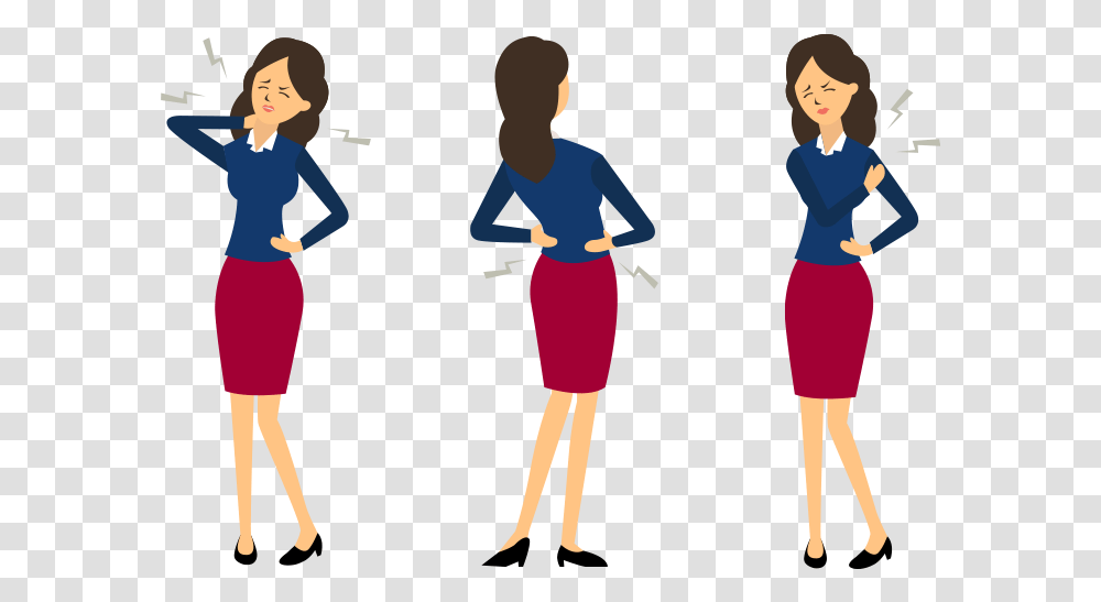 Person Standing Back Pain Catroon, Female, Dress, Woman Transparent Png
