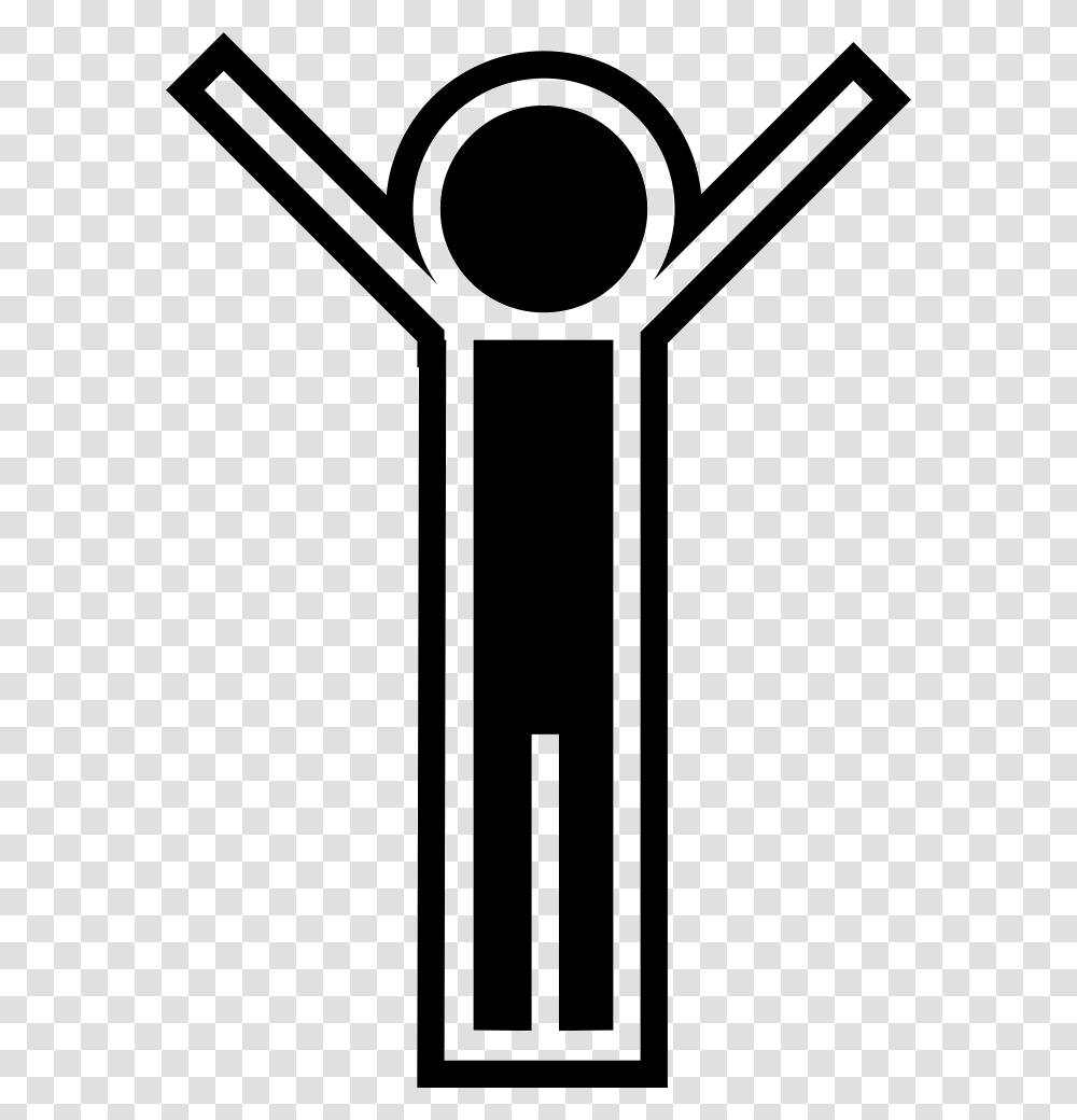 Person Standing With Arms Up Man Celebrating Logo, Cutlery, Fork Transparent Png