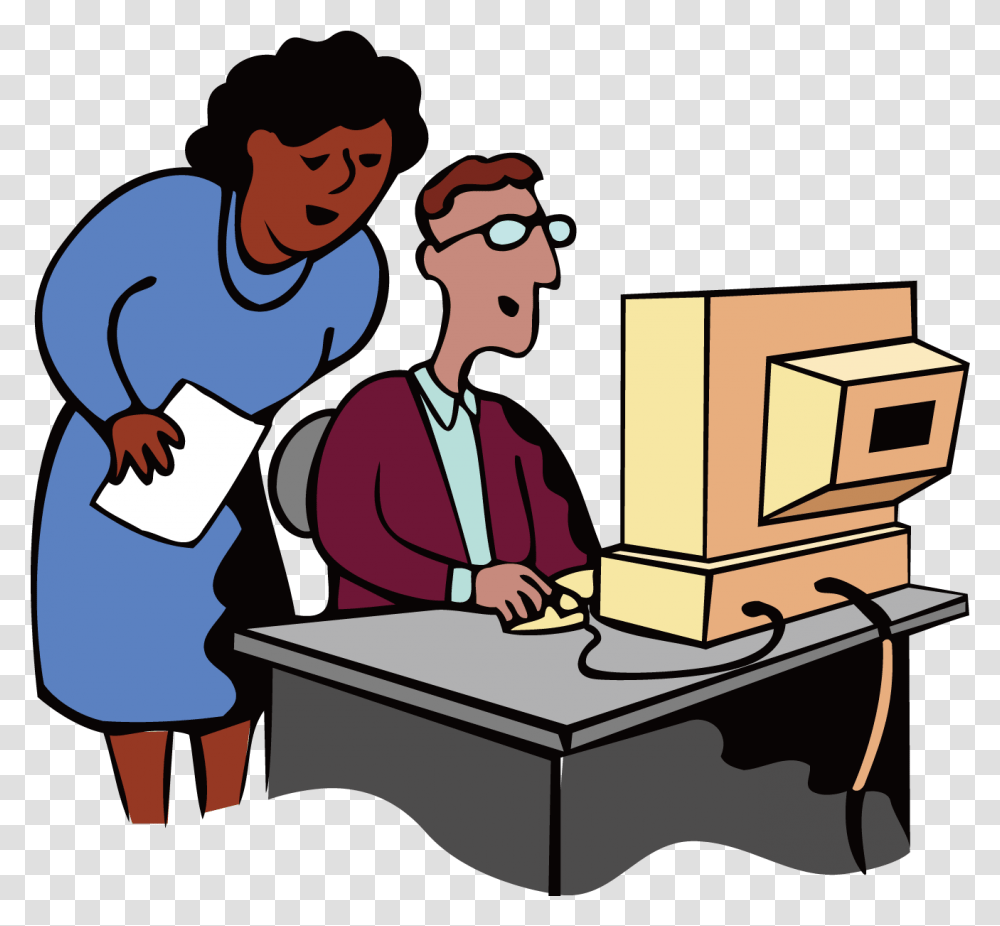 Person Svg Office Clipart Computer Man On Working Clipart, Female, Standing, Word, Woman Transparent Png