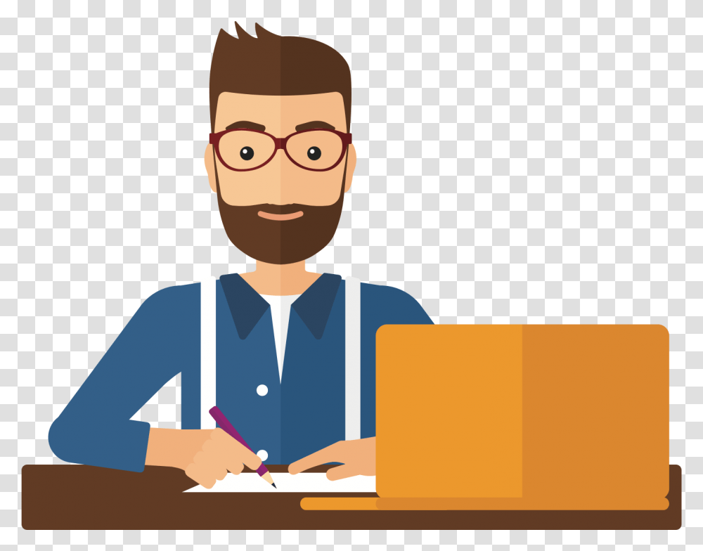 Person Taking Notes Man With Laptop Vector, Sunglasses, Accessories, Carton Transparent Png