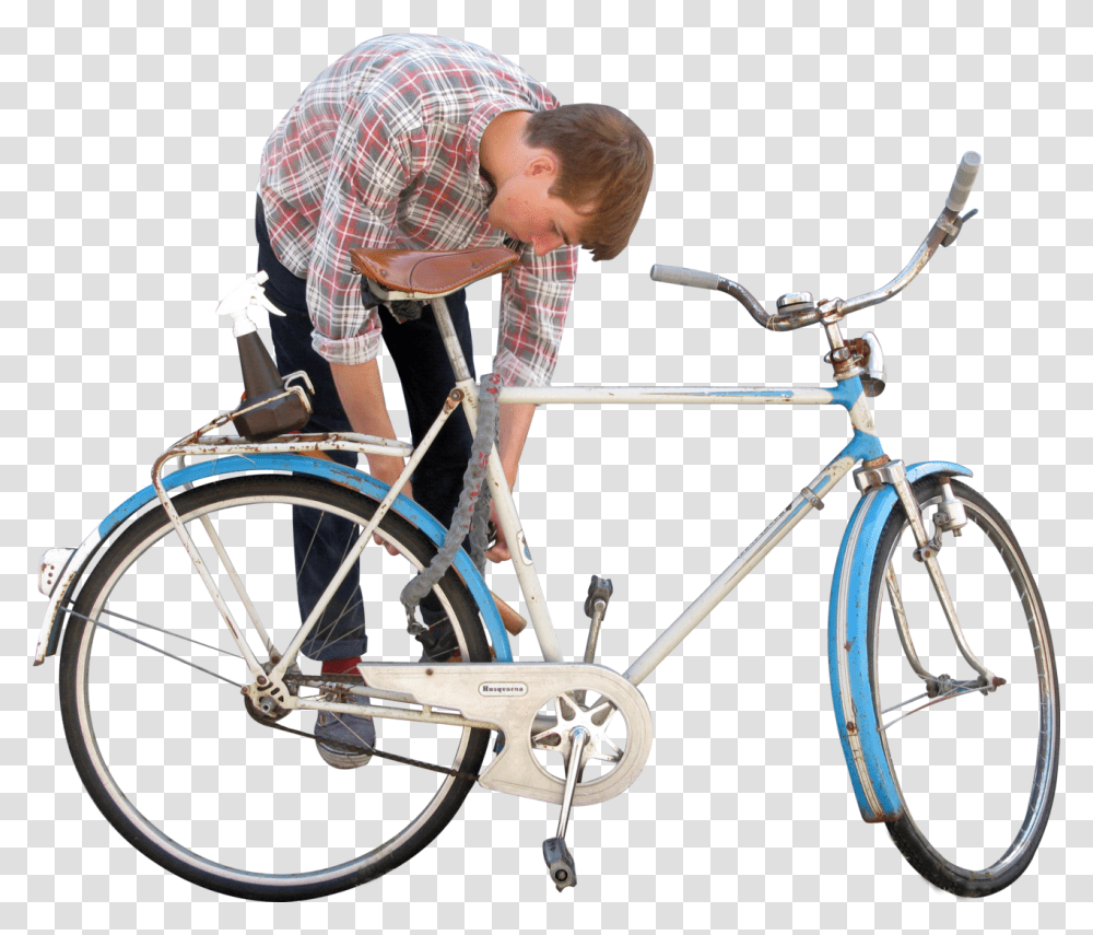 Person With Bike, Wheel, Machine, Bicycle, Vehicle Transparent Png