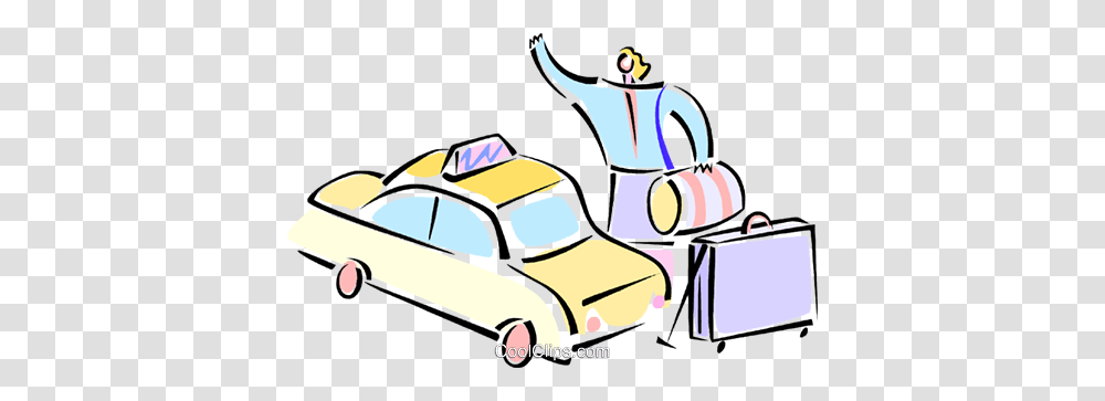 Person With Luggage Hailing A Cab Royalty Free Vector Clip Art, Car, Vehicle, Transportation, Automobile Transparent Png